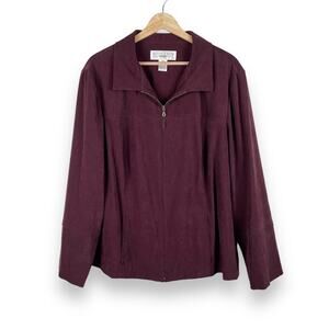 90s Vintage Burgundy Suede Jacket Long Sleeve Zip Up Blazer w Pockets Size 18W